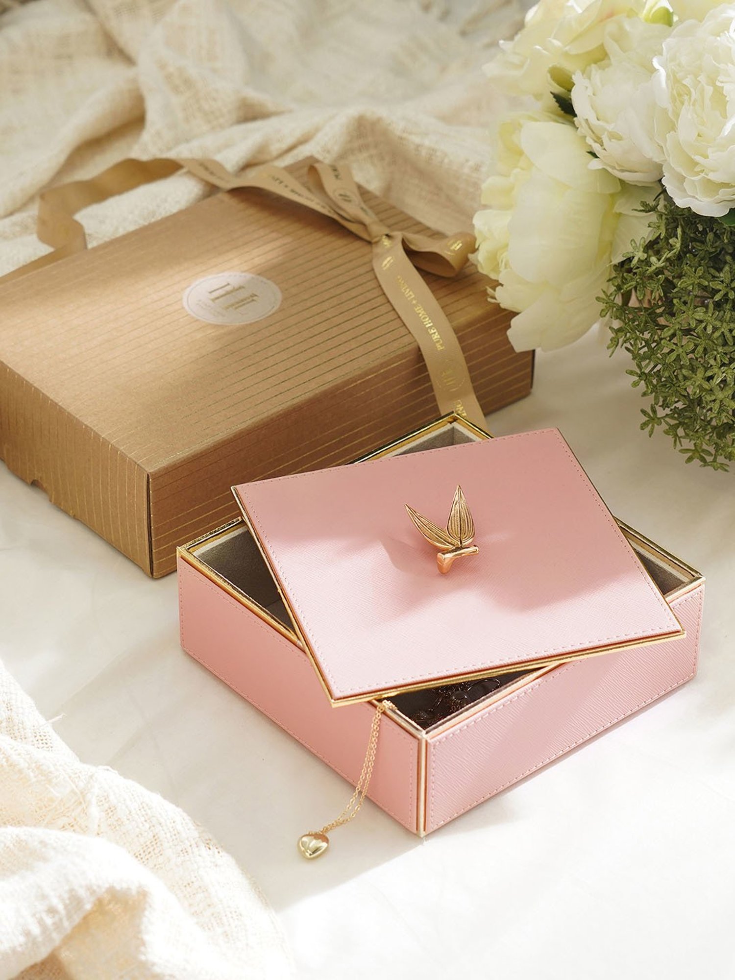 Pure Home and Living Pink Leather Storage Boxes