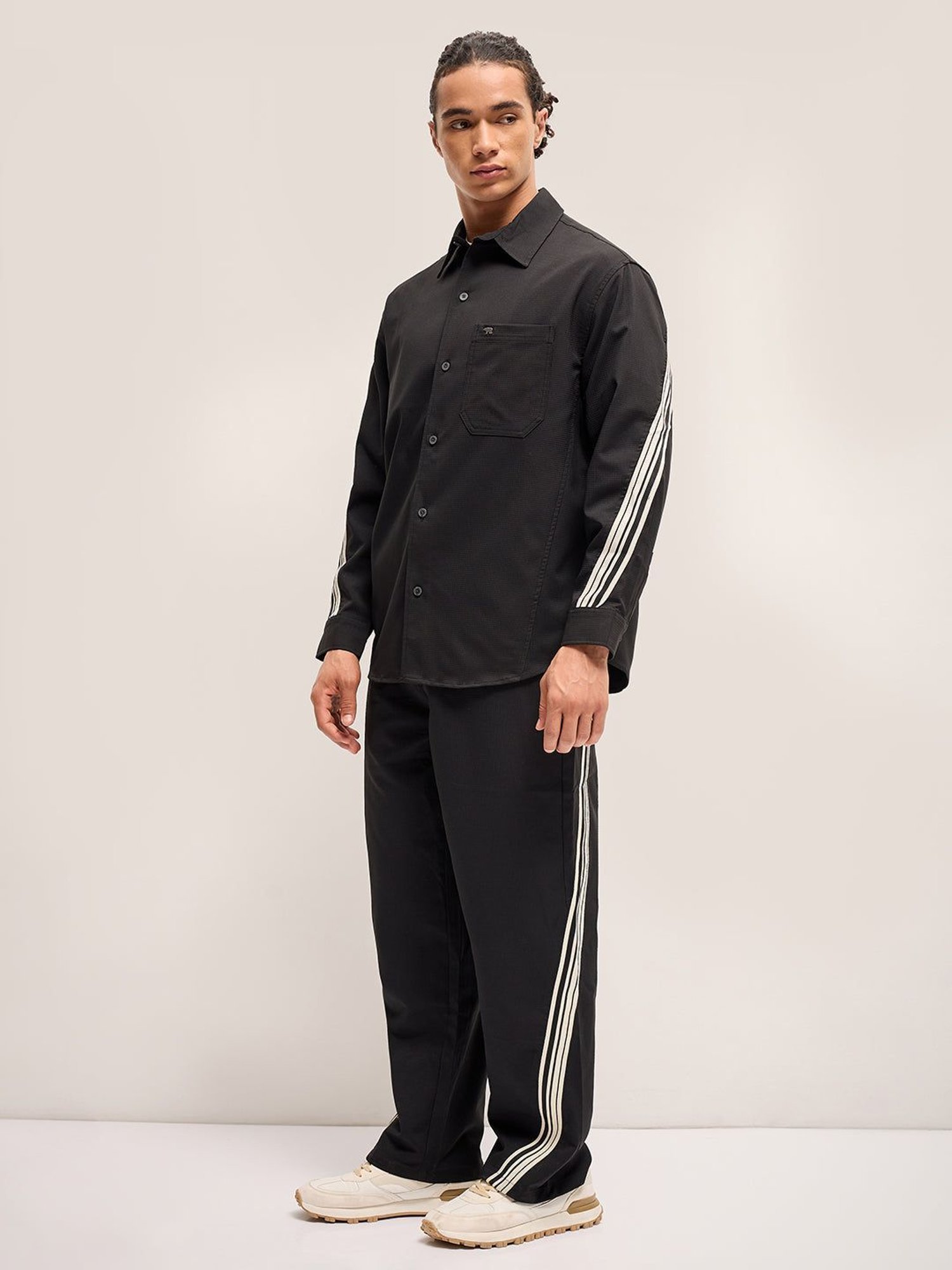 The Bear House Black Straight Fit Striped Trackpants