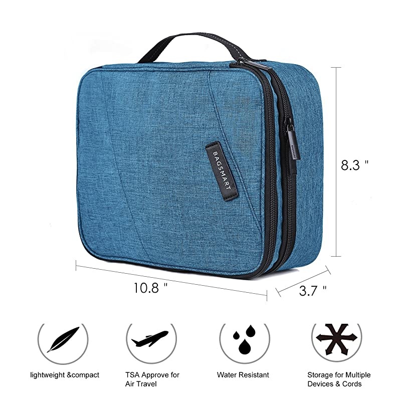 Electronic Organizer Double Layer Travel Cable Organizer Cases Electronics Accessories Storage Bag for 105 Inch iPad Pro iPad air Cables Kindle Teal