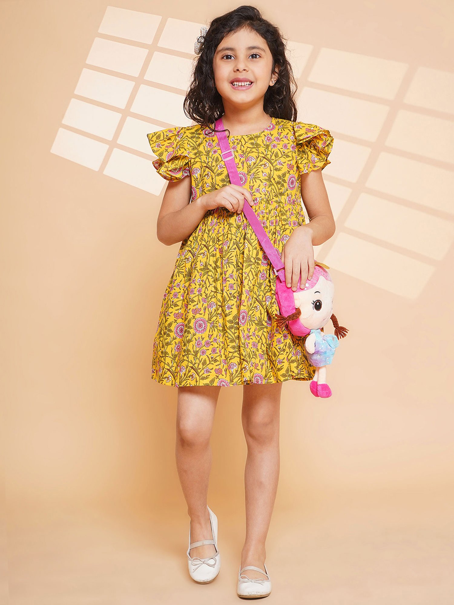 Little Bansi Kids Yellow Floral Print Dress