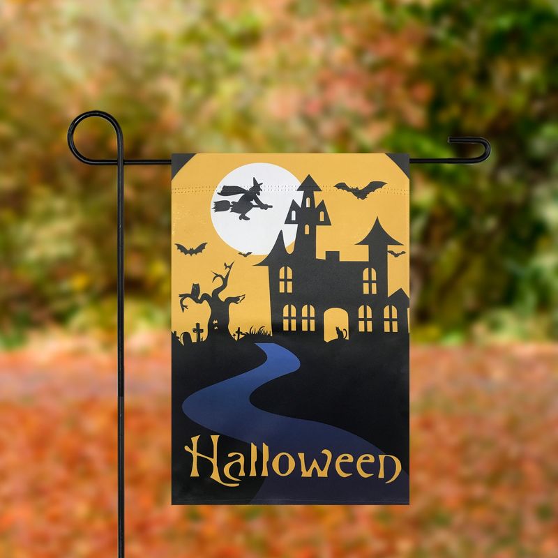 Northlight Spooky House Halloween Outdoor Garden Flag with Bats and a Witch 12.5" x 18"