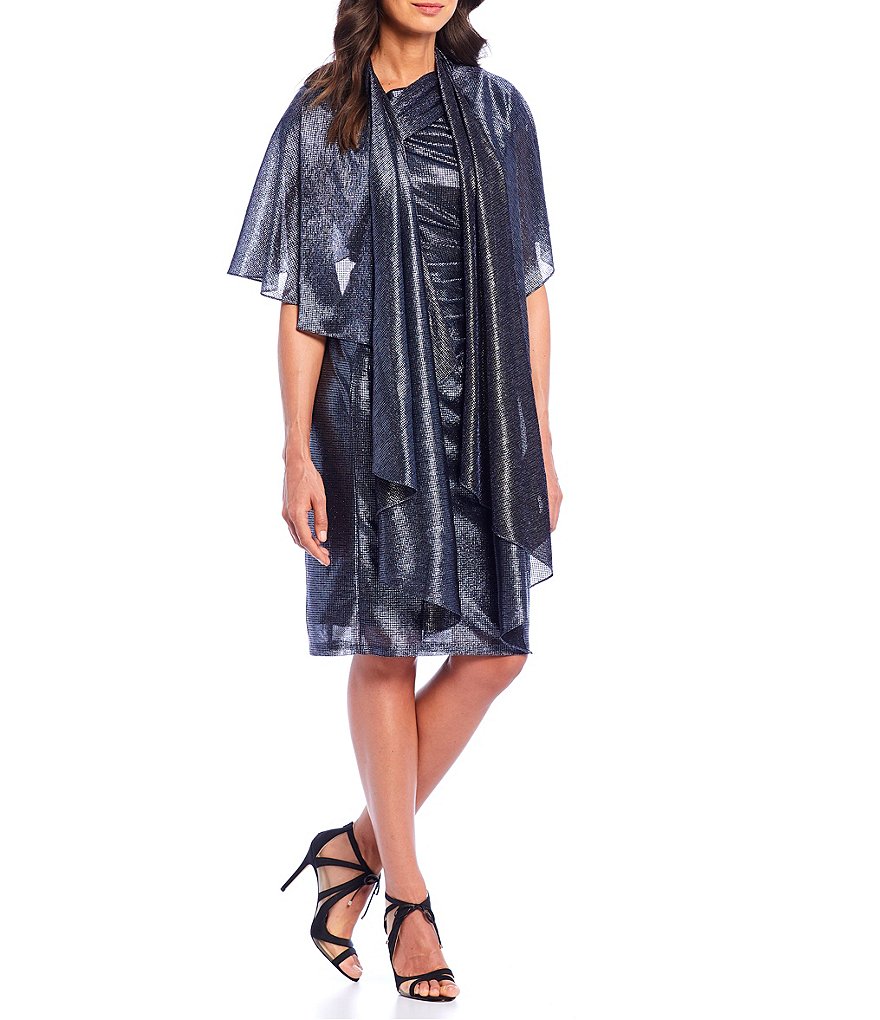 Cejon Metallic Crocheted Fringe Metallic Evening Wrap