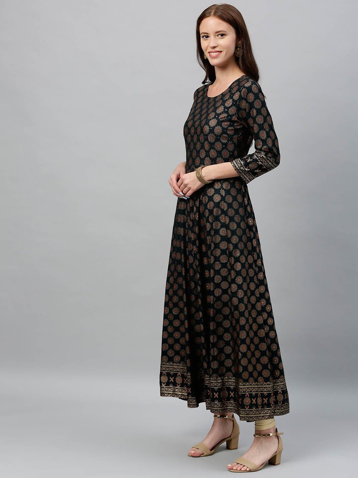 Kipek Black Rayon Printed Anarkali Kurta
