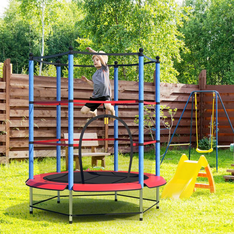 Costway 14 Ft Multicolored Trampoline Recreational Exercise w/ Safety Net Ladder