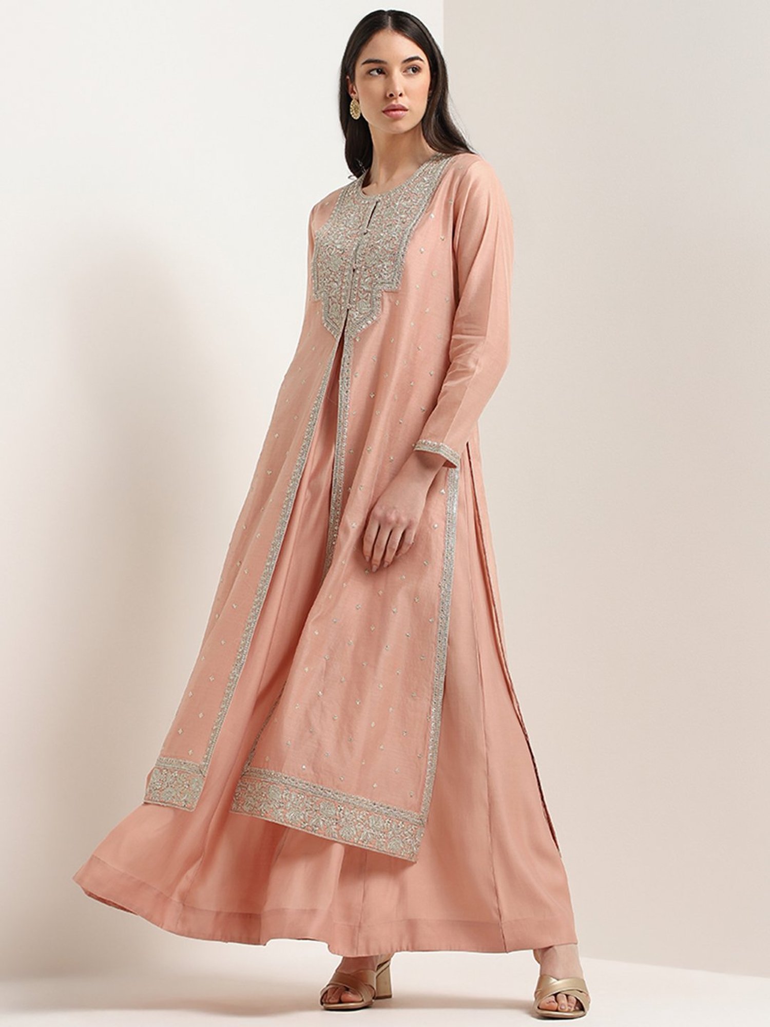 Vark by Westside Peach Embroidered Kurta Set