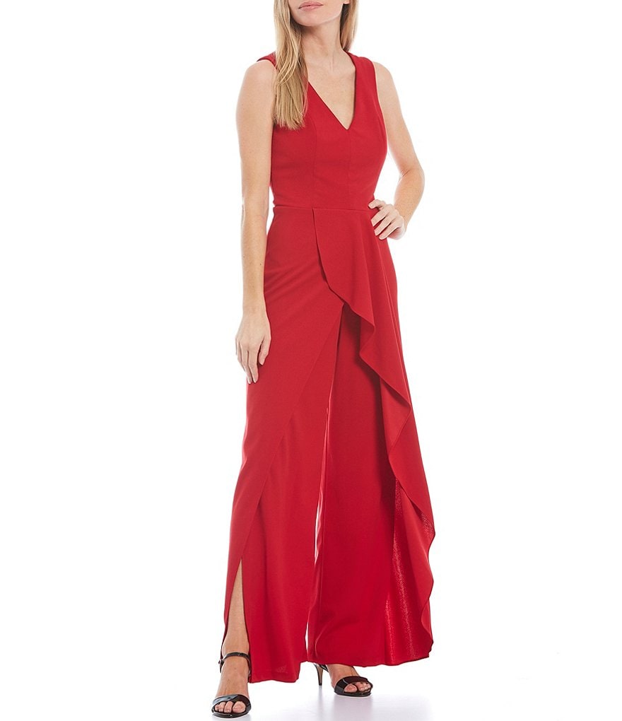 Marina Drape Front V-Neck Sleeveless Jumpsuit