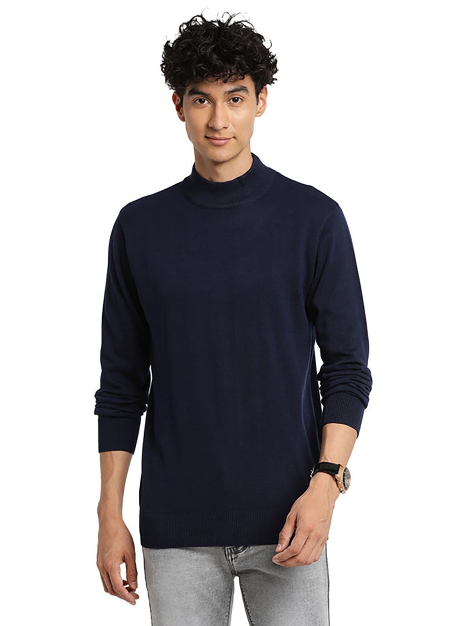 Turtle Navy Cotton Regular Fit Sweater
