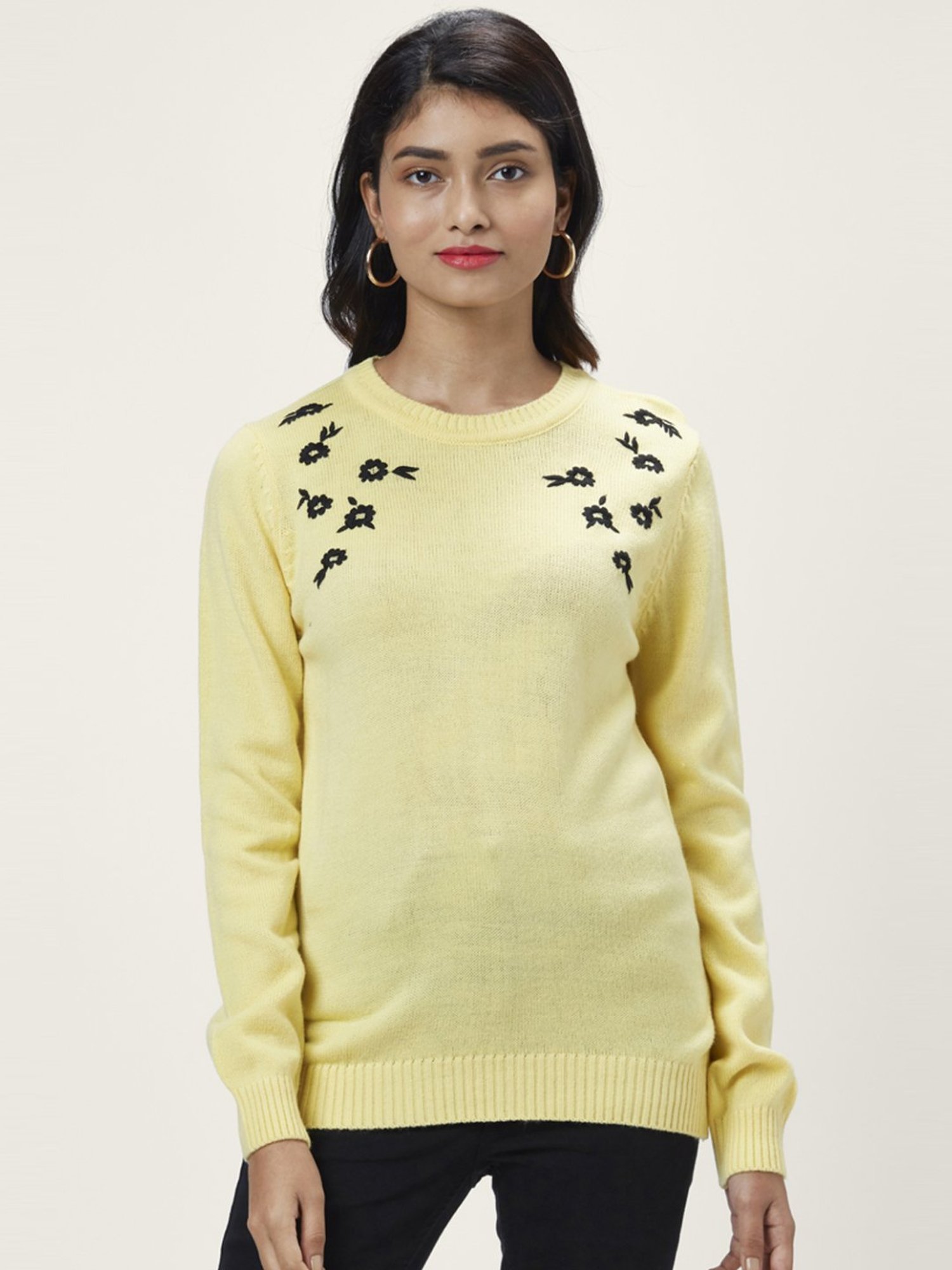 Honey by Pantaloons Yellow Embroidered Sweater