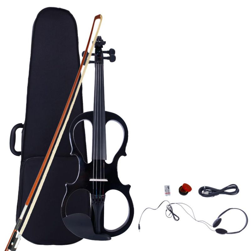 Electric Silent Violin 4/4 Brown Free Case Bow Rosin Headphone Black