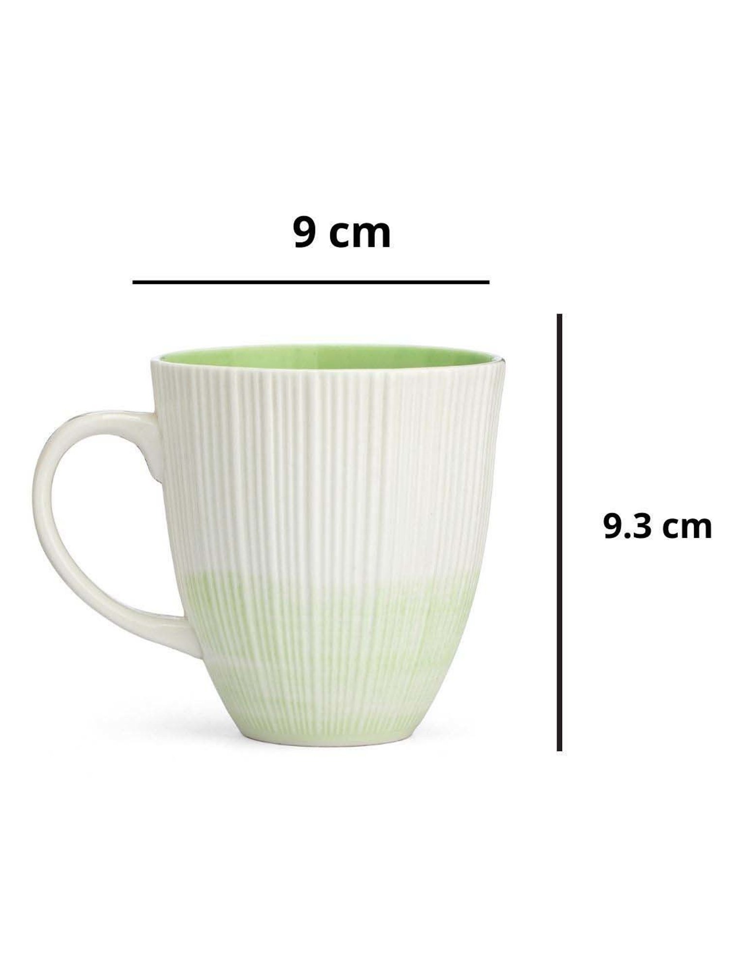 Clay Craft Vertis White & Green Ceramic Mug (0.35 L) - Set of 2