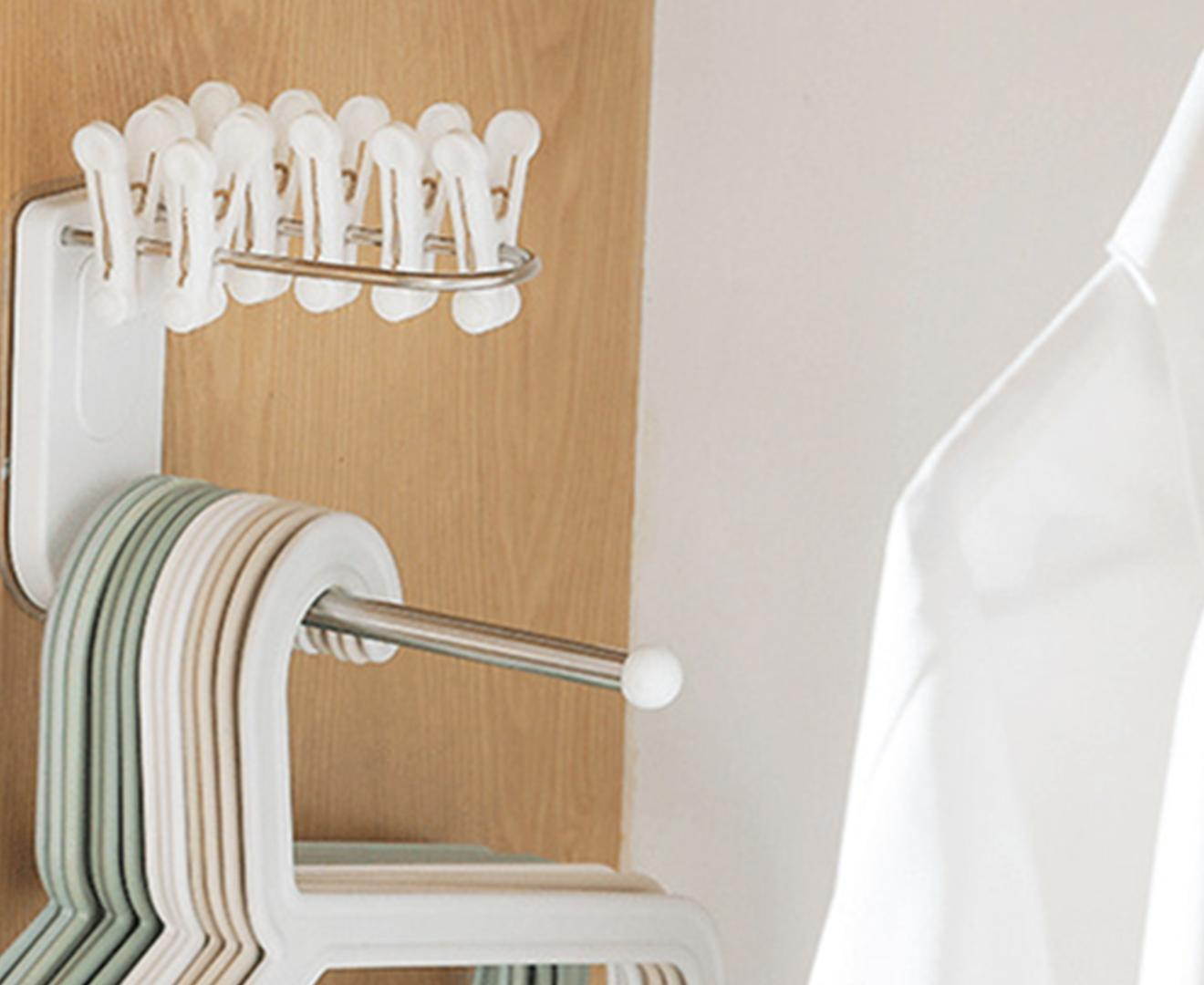 Select Mall Clothes Hanger Storage Rack Wall-mounted Bathroom Stainless Steel Racks Wardrobe Storage Finishing Rack-White