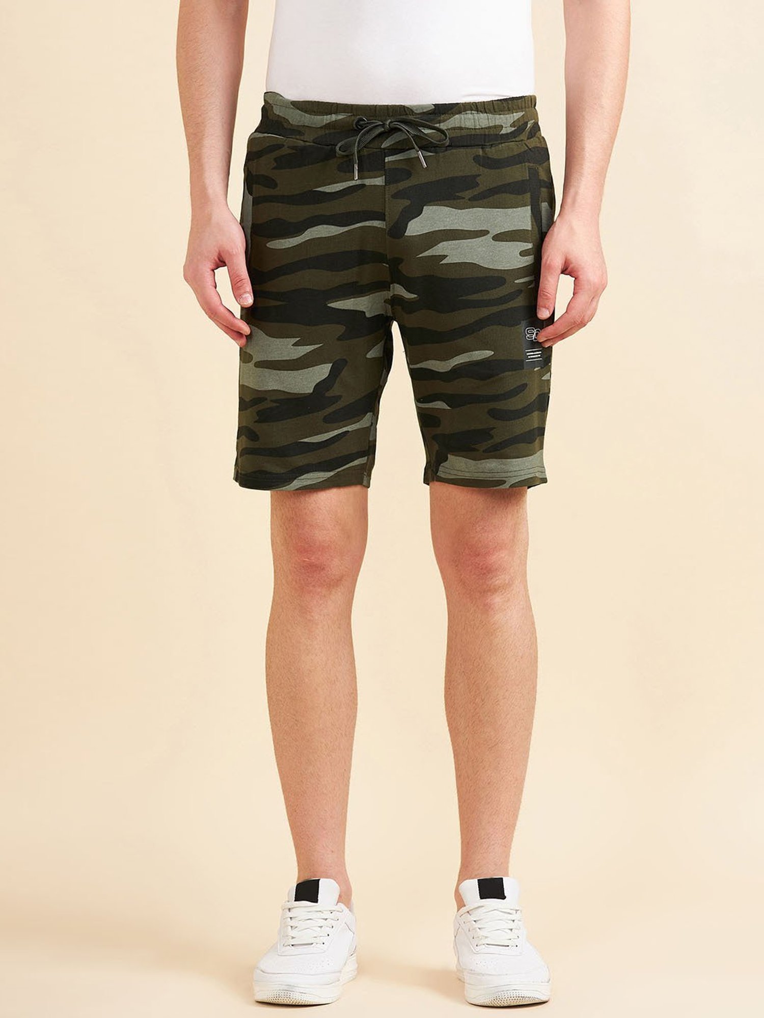 Sweet Dreams Smoke Olive Cotton Regular Fit Camouflage Shorts