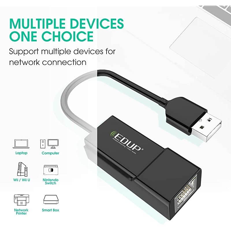 USB to Ethernet Adapter USB 20 to 10100 Mbps Gigabit Ethernet RJ45 LAN Wired Network Adapter for Nintendo Switch Desktop PC Laptop MacBook Chromebook Windows 10 887 VistaXP Mac OS