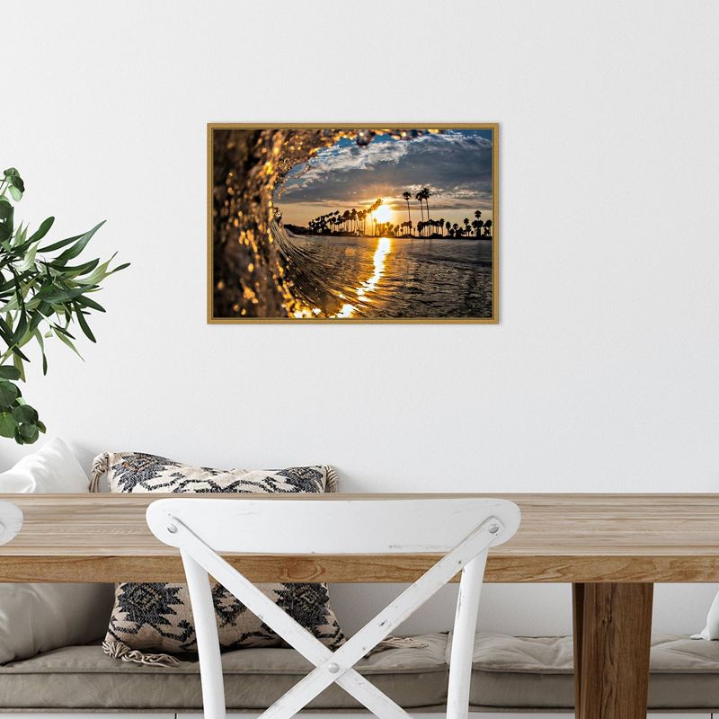 23" x 16" Wave 3 by John Baran Framed Canvas Wall Art - Amanti Art