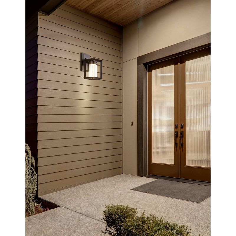 6.75" LED Glass/Metal Outdoor Cube Bubble Sconce Black - Jonathan Y