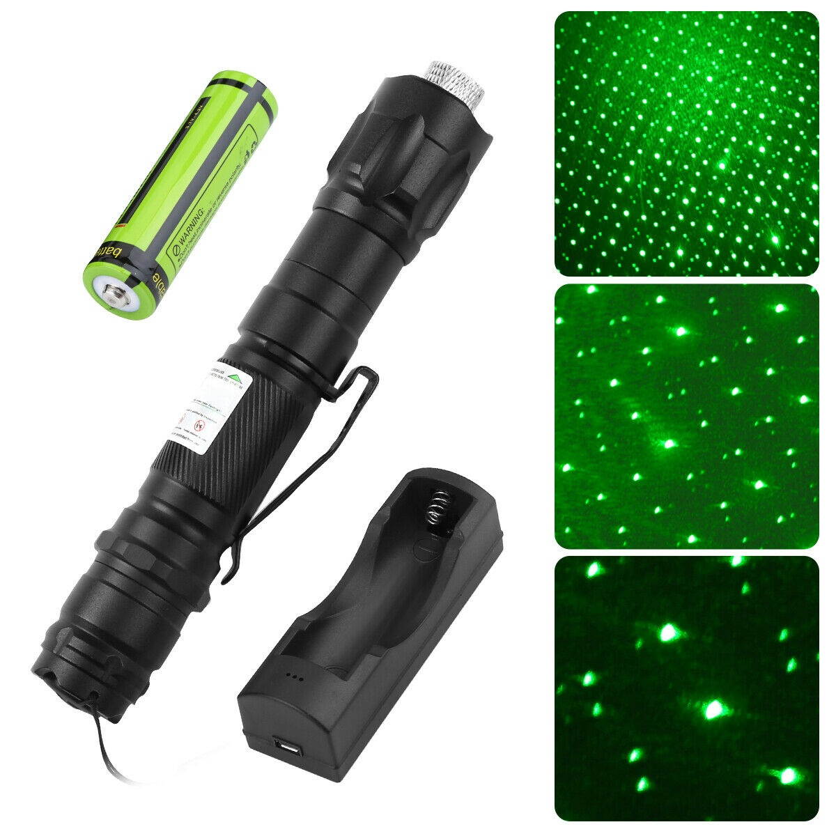 Green Laser Pointer High Power Visible Beam + Star Cap + 18650 Battery