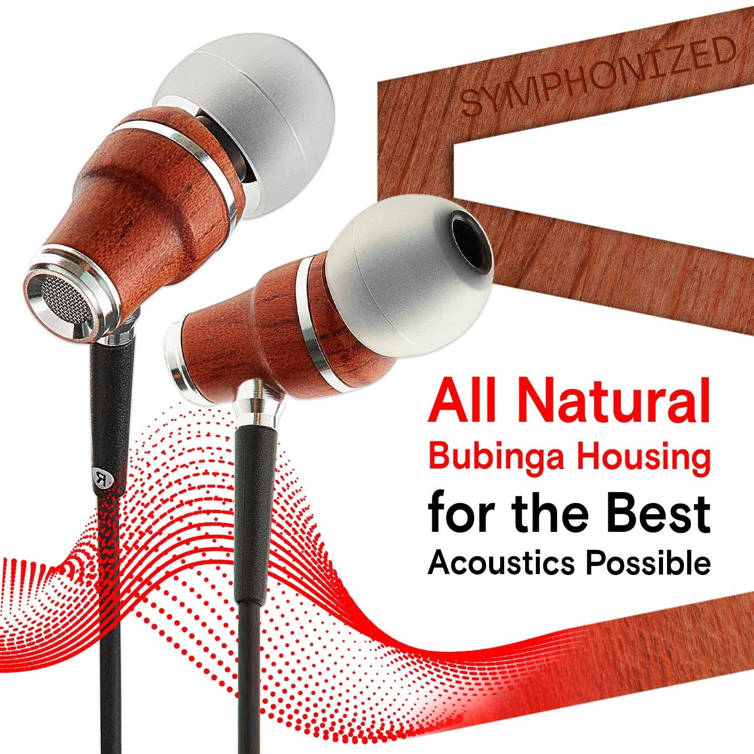 Symphonized NRG X Wood Earbuds Wired with Microphone Stereo in Ear Headphones for Computer & Laptop Noise Isolating Earphones for Android Cell Phone with Booming Bass (Black)