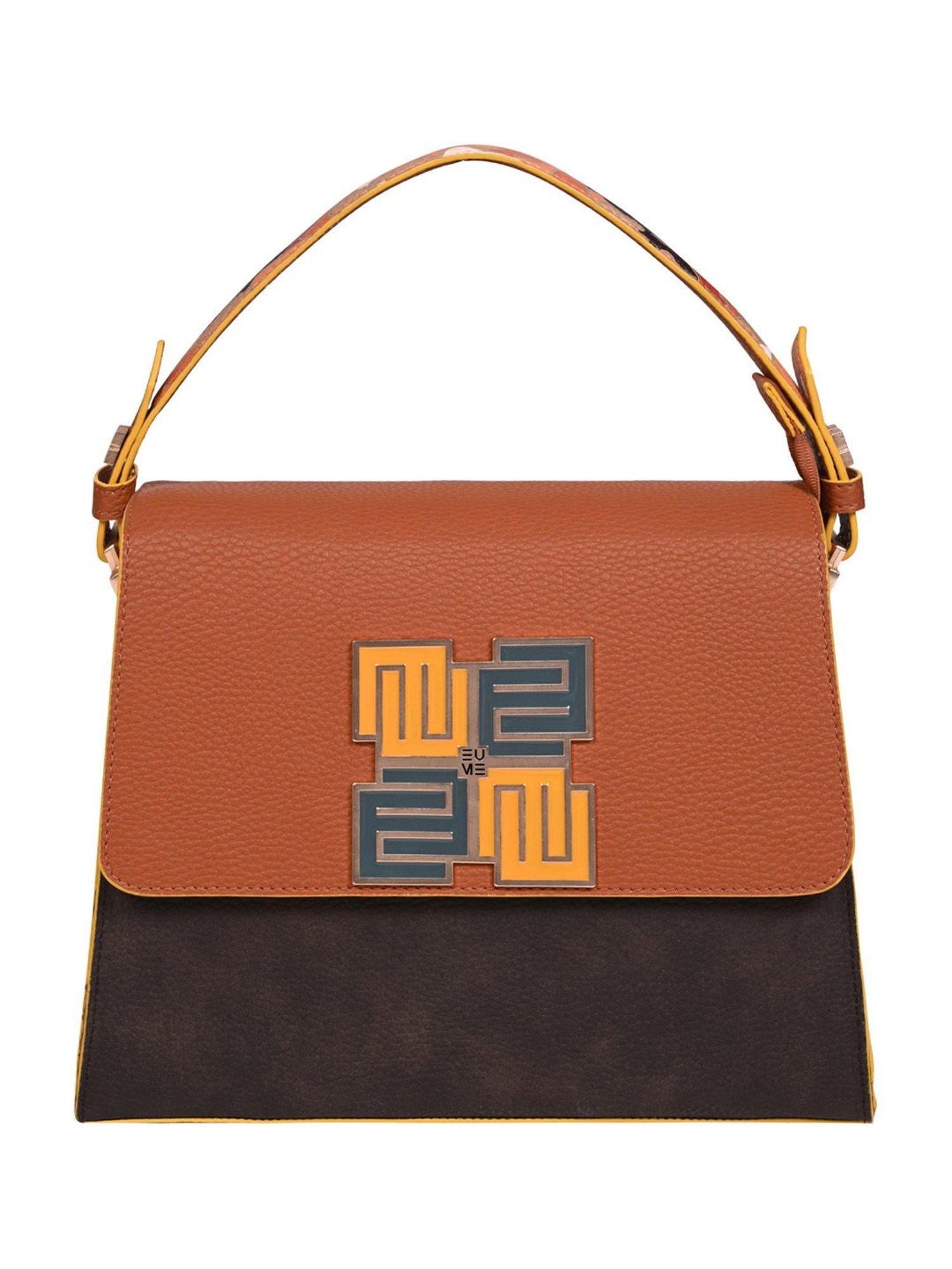 Eume Espresso Choco Brown Camo Vegan Leather Satchel Handbag