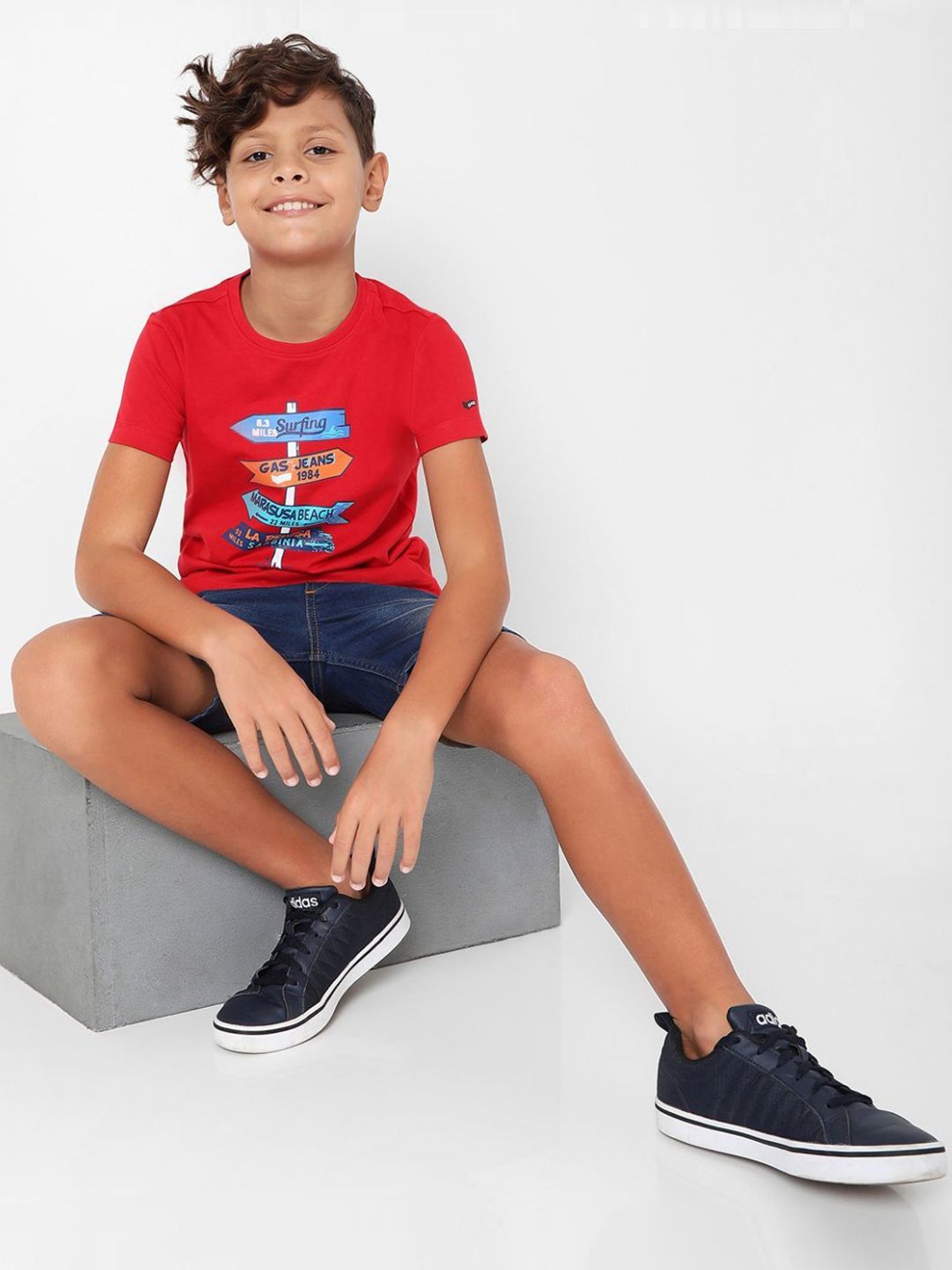 Gas Boys Red Cotton Printed T-Shirt