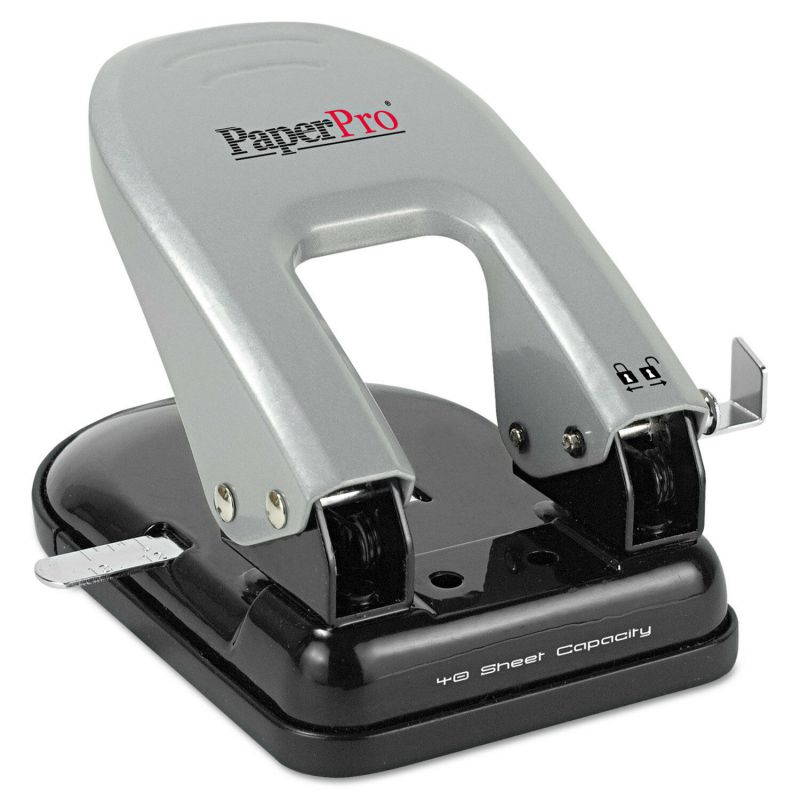 Paperpro-Bostitch inDULGE Two-Hole Punch 40-Sheet Capacity Black/Silver 2340