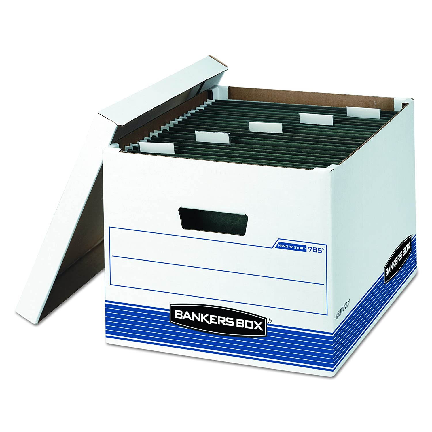 Bankers Box HANGNSTOR Medium-Duty Storage Boxes, FastFold, Lift-Off Lid, Letter/Legal, 4 Pack (00785)