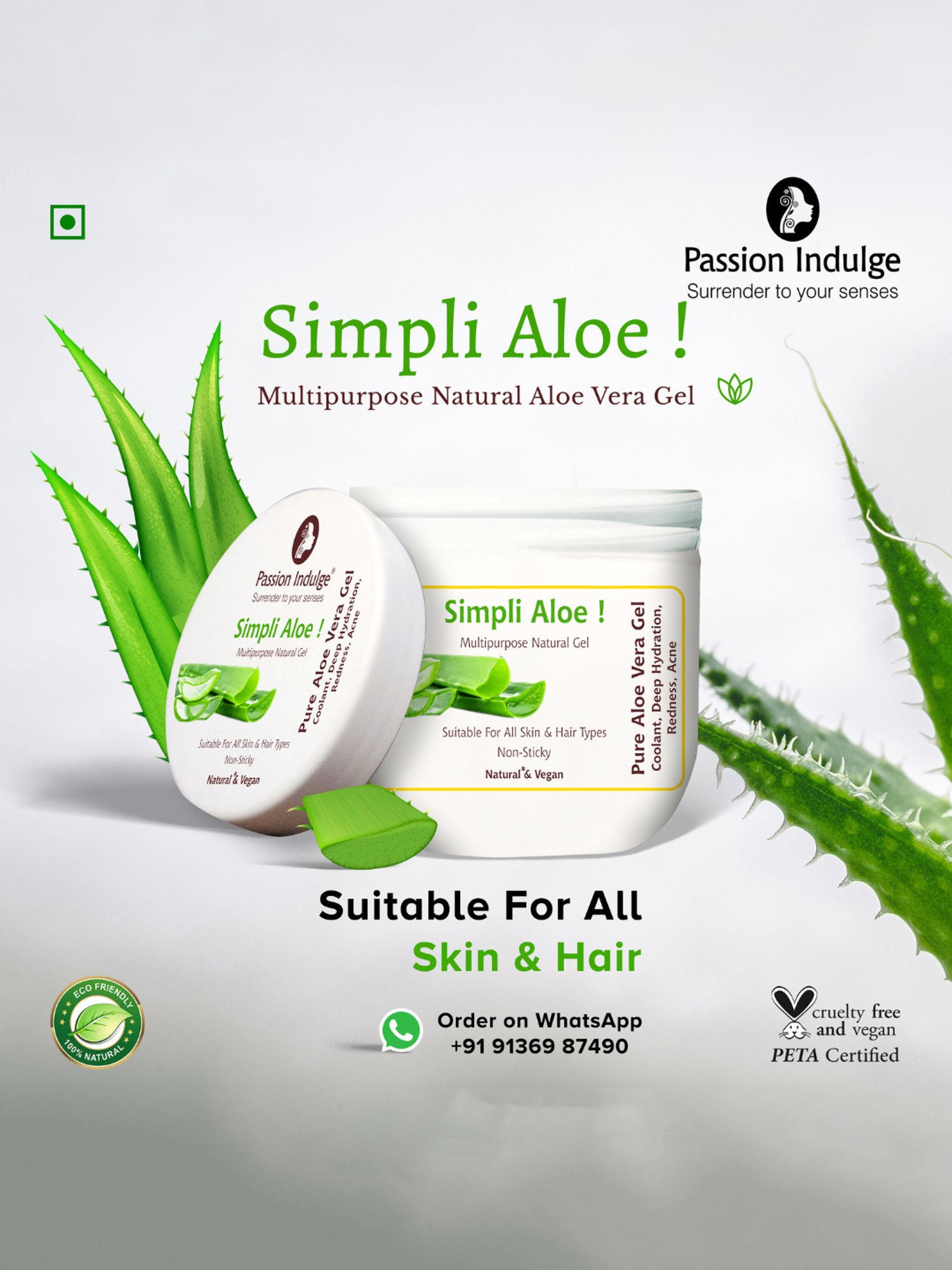 Passion Indulge Simpli Aloe Multipurpose Natural Gel - 200 ml