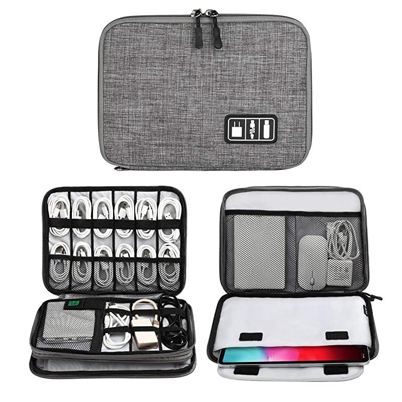 Electronics Organizer  Electronic Accessories Cable Organizer Bag Waterproof Travel Cable Storage Bag for Charging Cable Cellphone Mini Tablet and More Grey Large