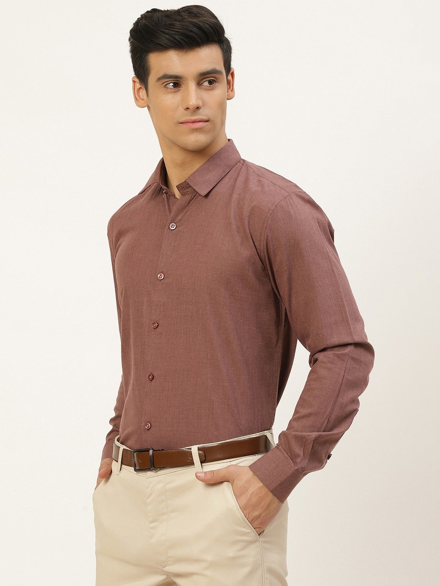 Sojanya Brown Cotton Regular Fit Self Pattern Shirt