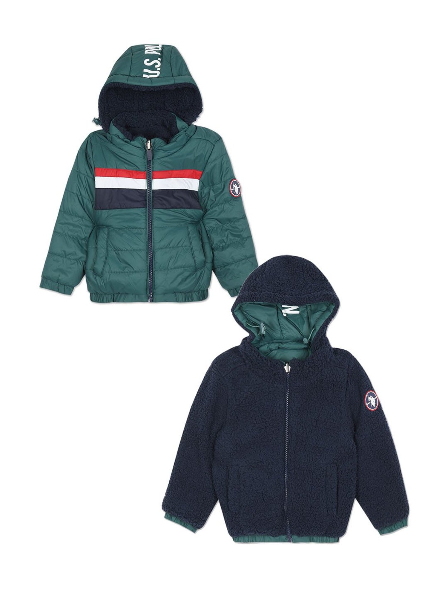 U.S. Polo Assn. Kids Dark Green & Navy Solid Full Sleeves Jacket