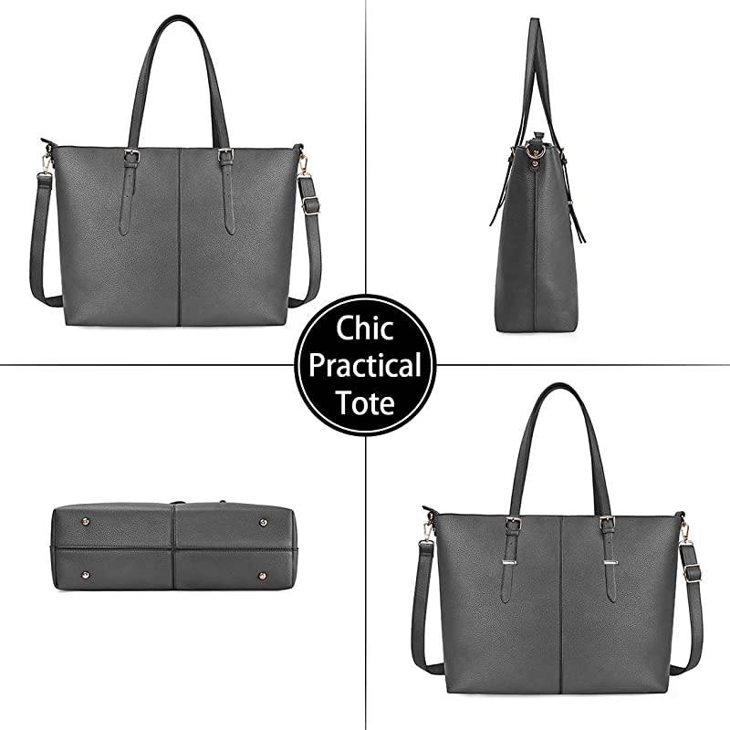Tote Bag for Women 156 Inch Waterproof Lightweight Leather Computer Bag Women Business Office Work Bag Briefcase Large Travel Handbag Shoulder Bag Grey