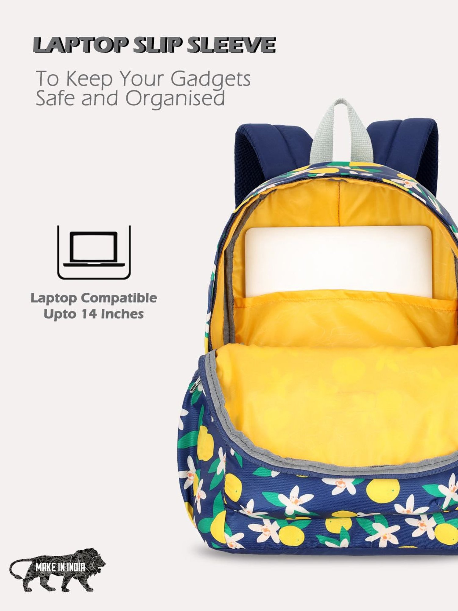 Lavie Sport Lime 18L Printed Casual Backpack |School Bag for Girls (Navy)