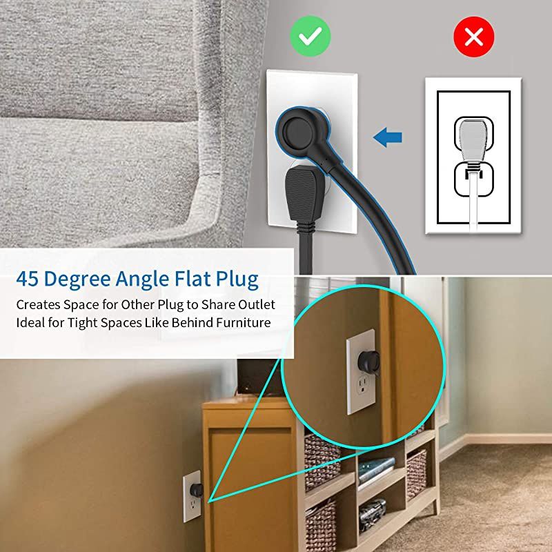 Power Strip with USB  Travel Power Strip Flat Plug 10ft Extra Long Extension Cord 3 Outlets 2 USB Desktop Charging Station Wall Mount Compact for Home Dorm Room and Office UL Listed