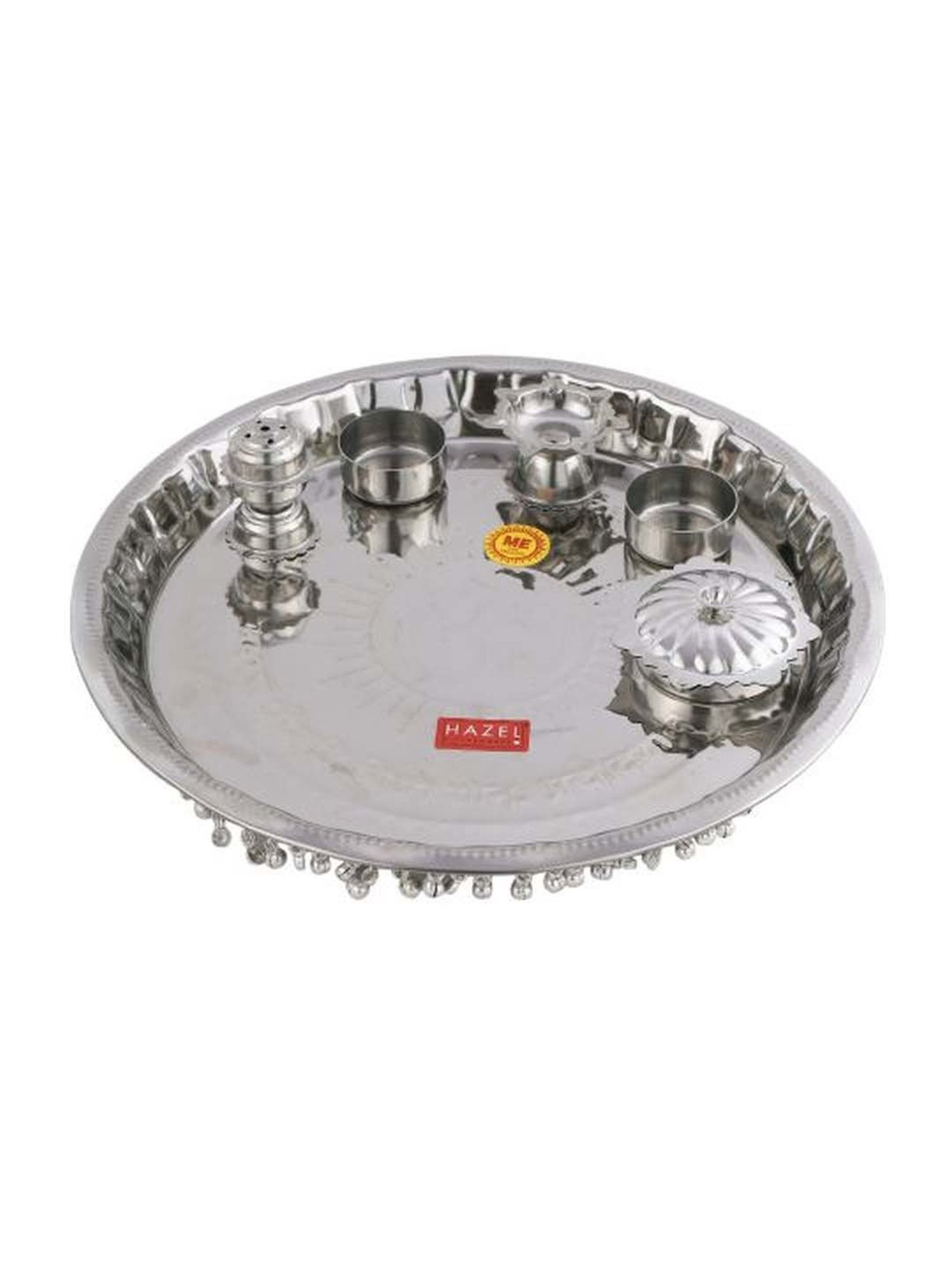 HAZEL Silver Stainless Steel Gungroo Pooja Thali