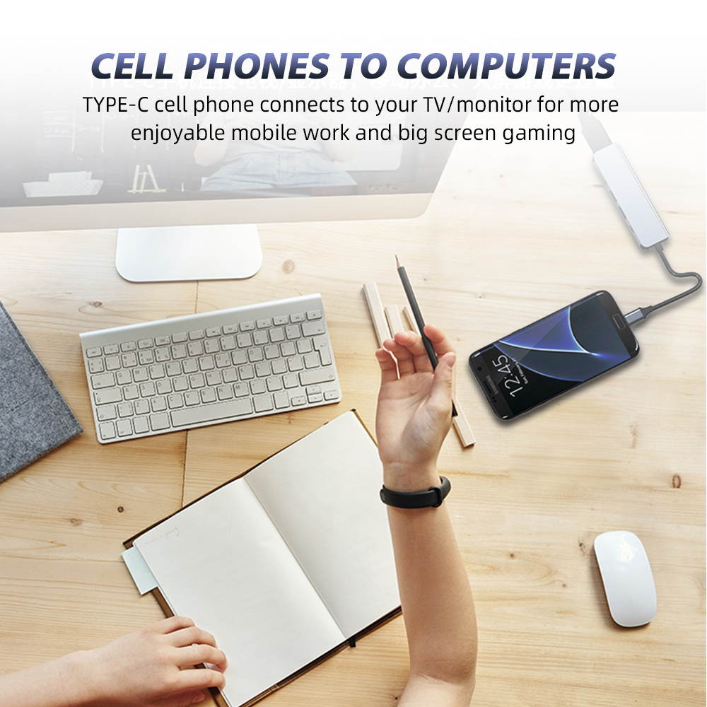 Plugadget Type C Usb Hub 6 In 1 Usb3.0 Otg Adapter 2 Usb C HDMI-compatible Tf Sd Solt Pd Charger Splitter for Macbook Laptops Usbc Hub