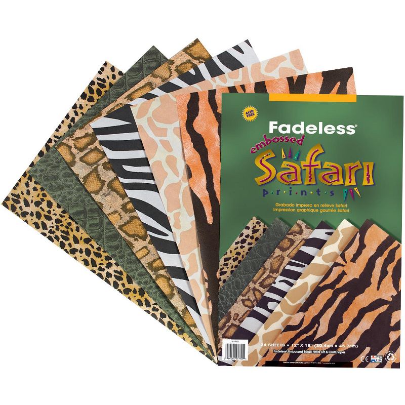 Fadeless Safari Prints Paper, 12 x 18 Inches, Assorted Animal Patterns, 24 Sheets