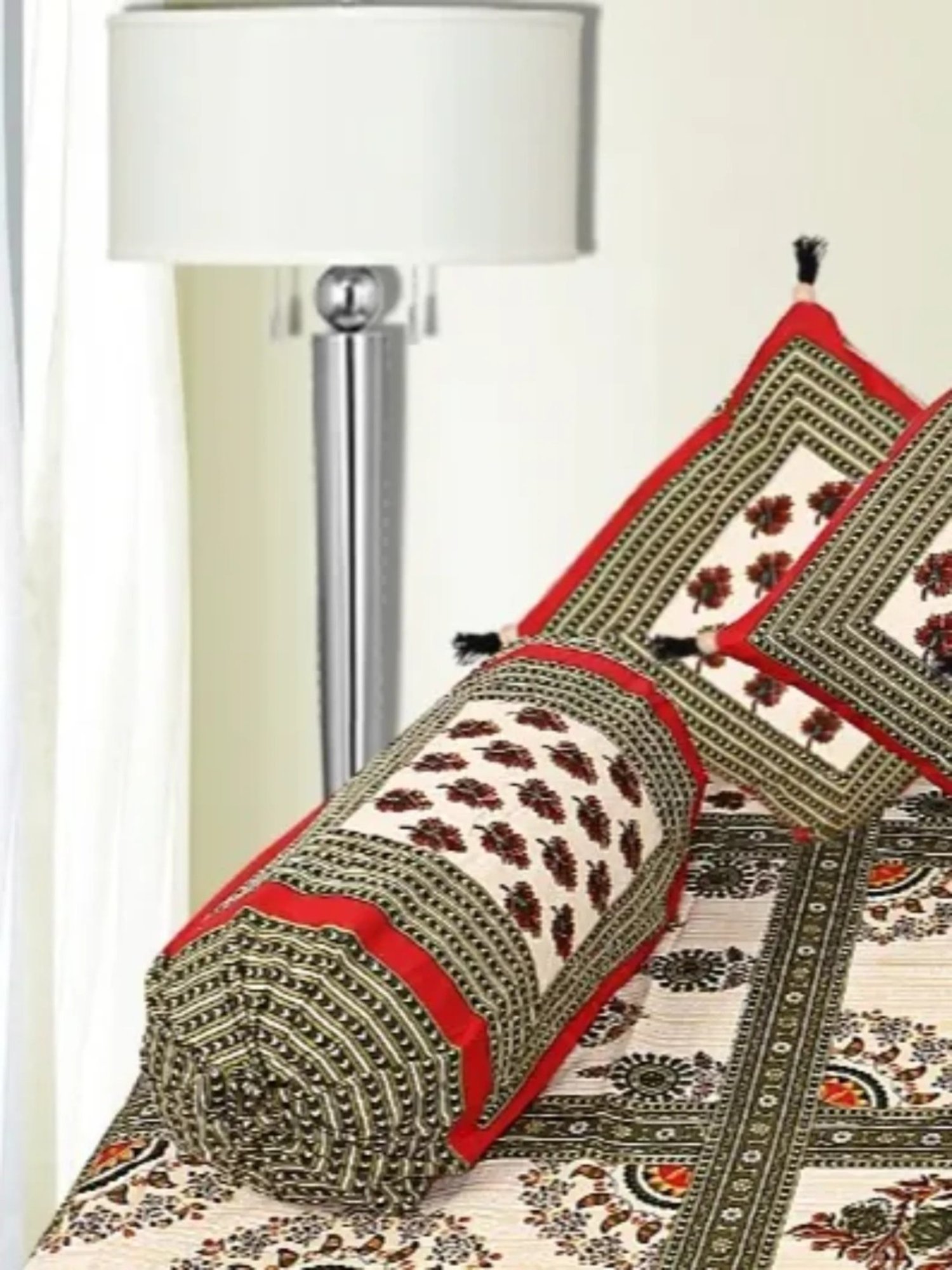 Living Roots Printed Grey 300 TC Cotton Single Diwan - Set of 8