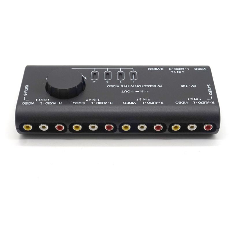 Plugadget AV Audio Video Signal Switcher 4 Input 1 Output Switch Video System