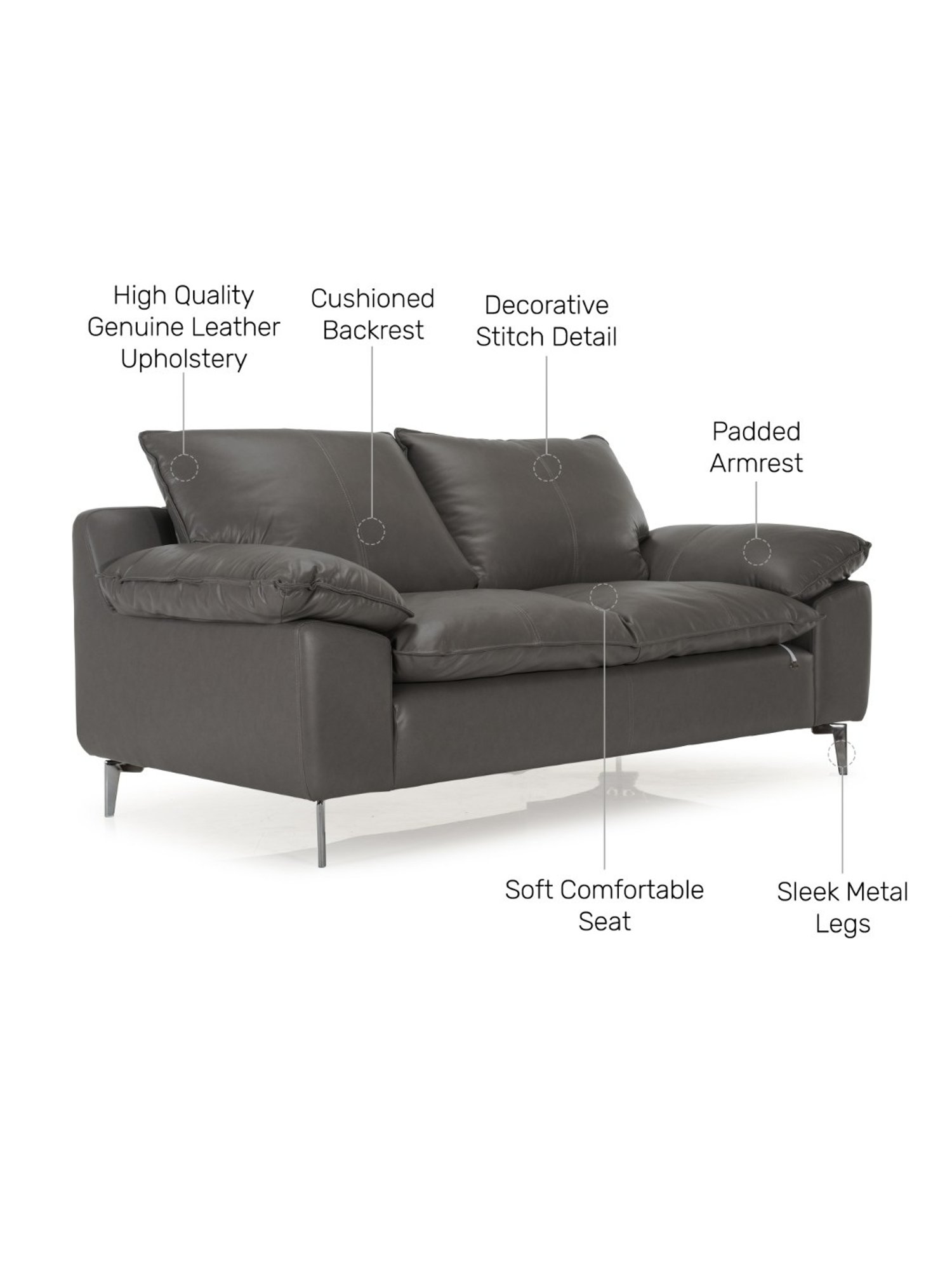 Durian Lawson Contemporary Pebble Grey Leather 2 Seater Sofa