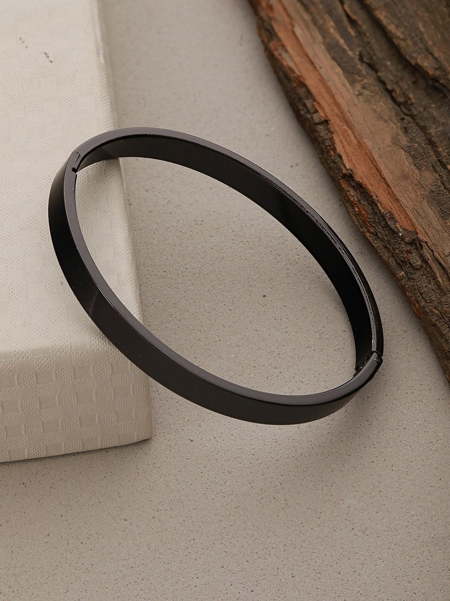 Aatmana Men Black Stainless Steel Kada Bracelet