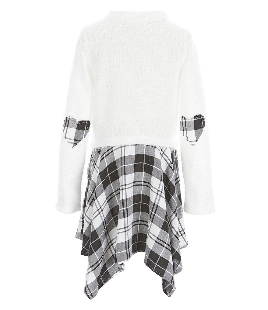 Poppies and Roses Big Girls 7-16 Long-Sleeve Eyelet Checked Hankerchief-Hem Dress