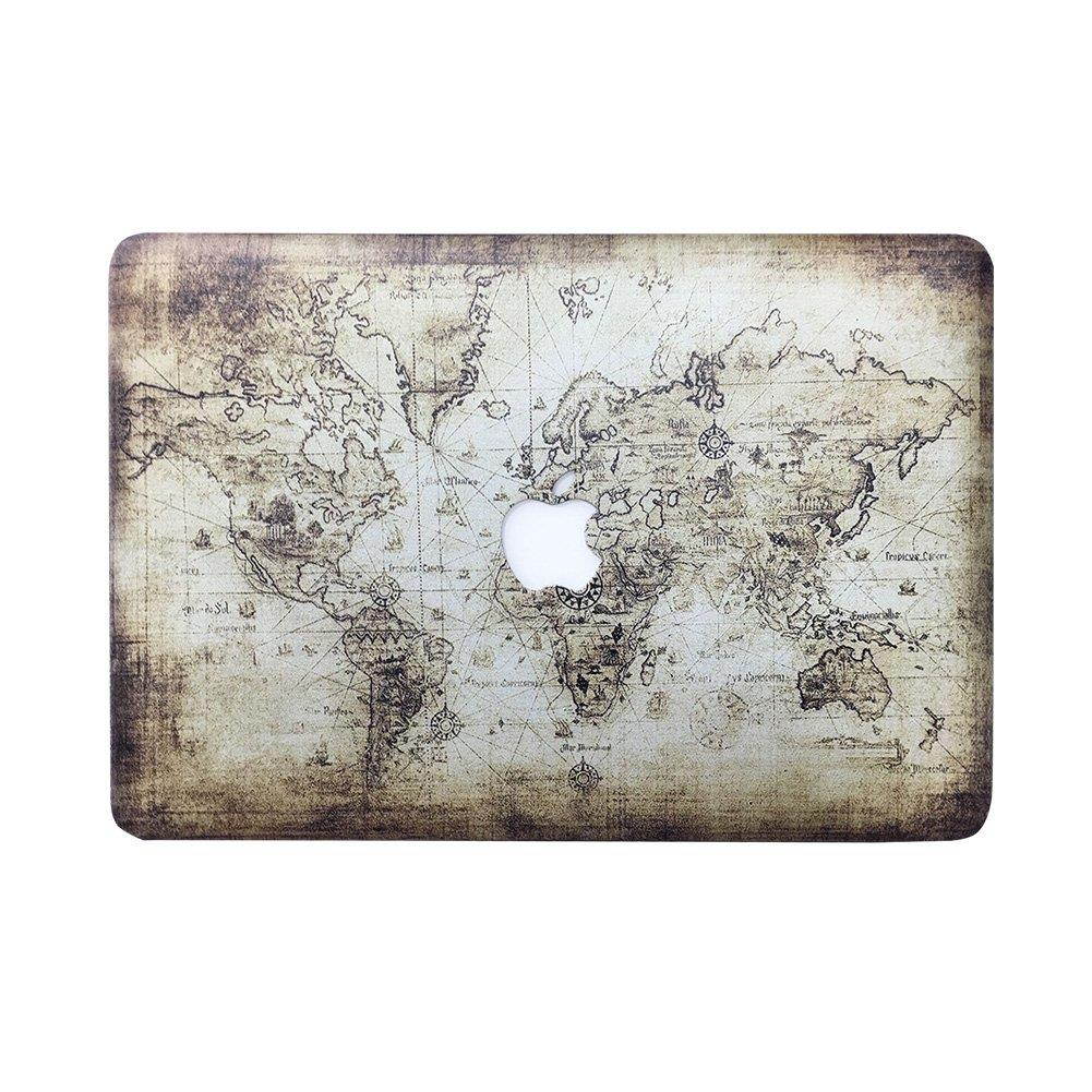 Macbook Air 13 Inch Case, [The World Map Design] Soundmae Frosted Plastic Hard Shell Skin Smooth Touch Case & Keyboard Cover for MacBook Air 13.3 Model A1369&A1466, Map
