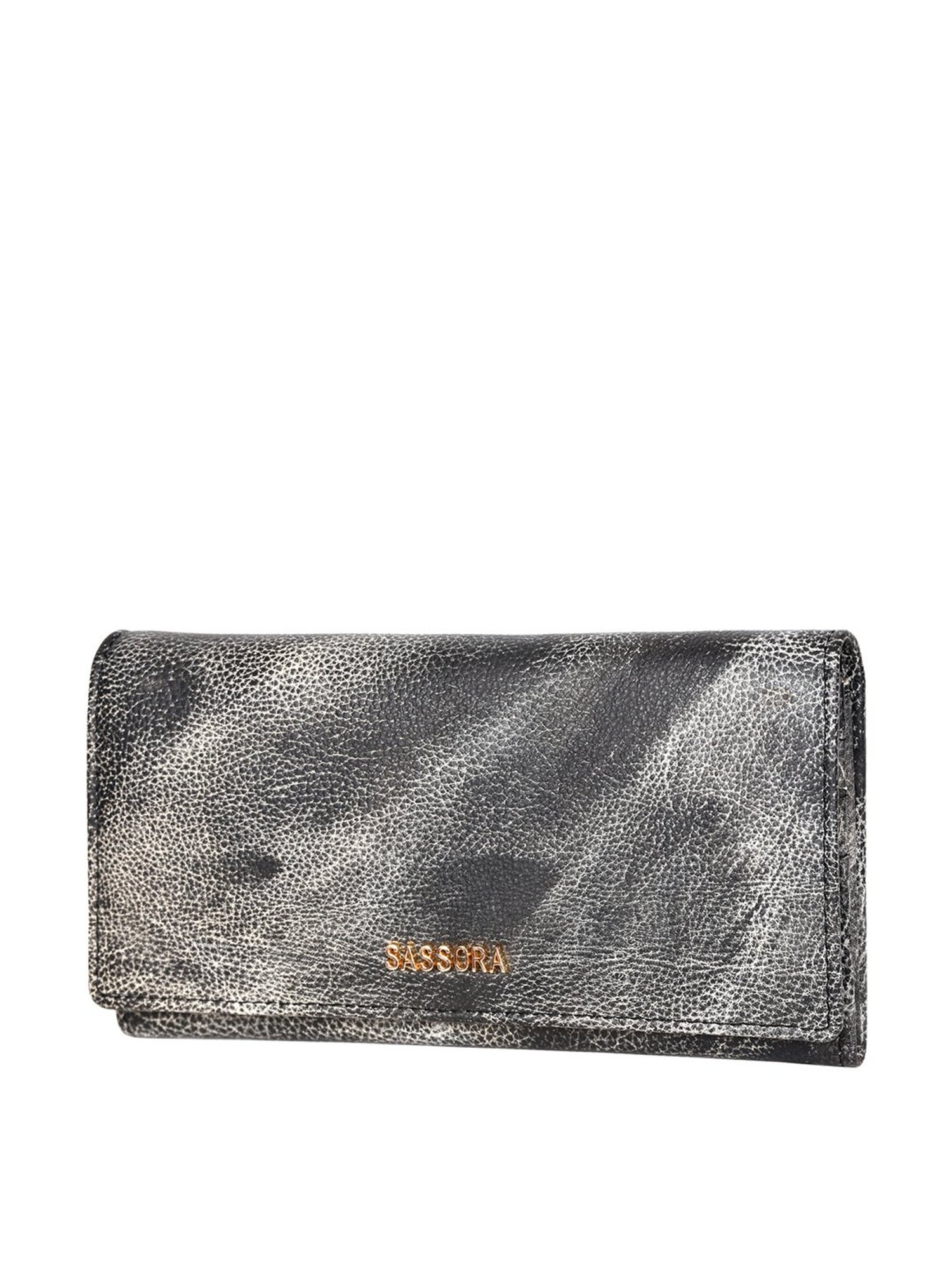 SASSORA Black Textured Rfid Wallet for Women
