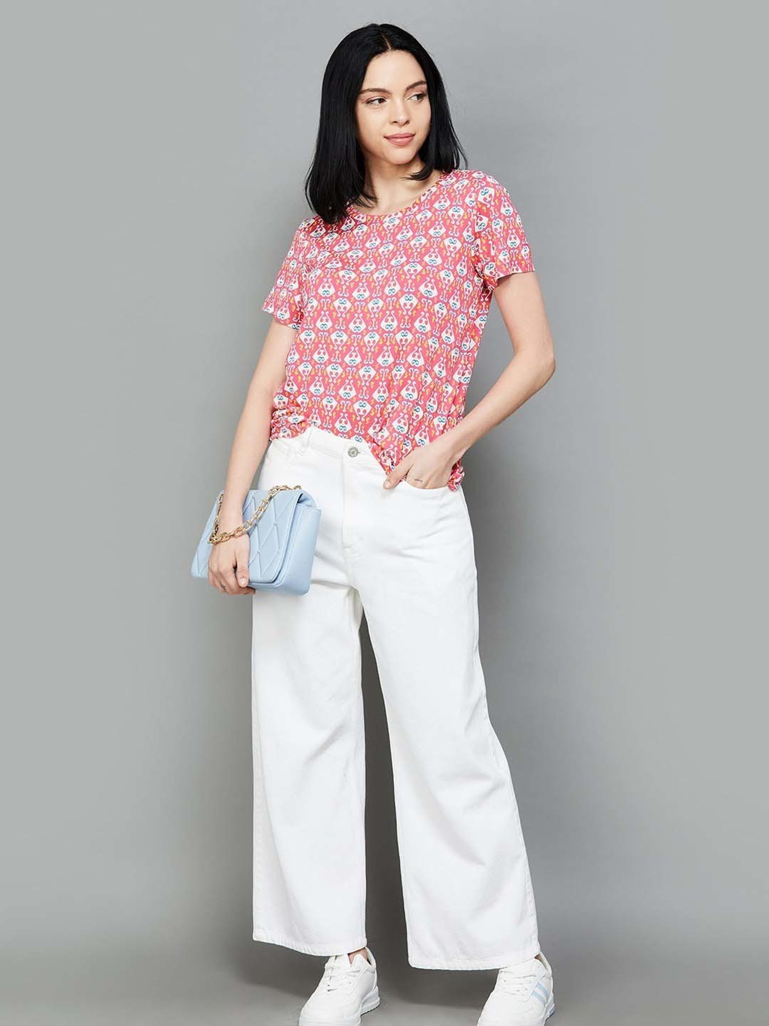 Colour Me by Melange Pink Printed T-Shirt