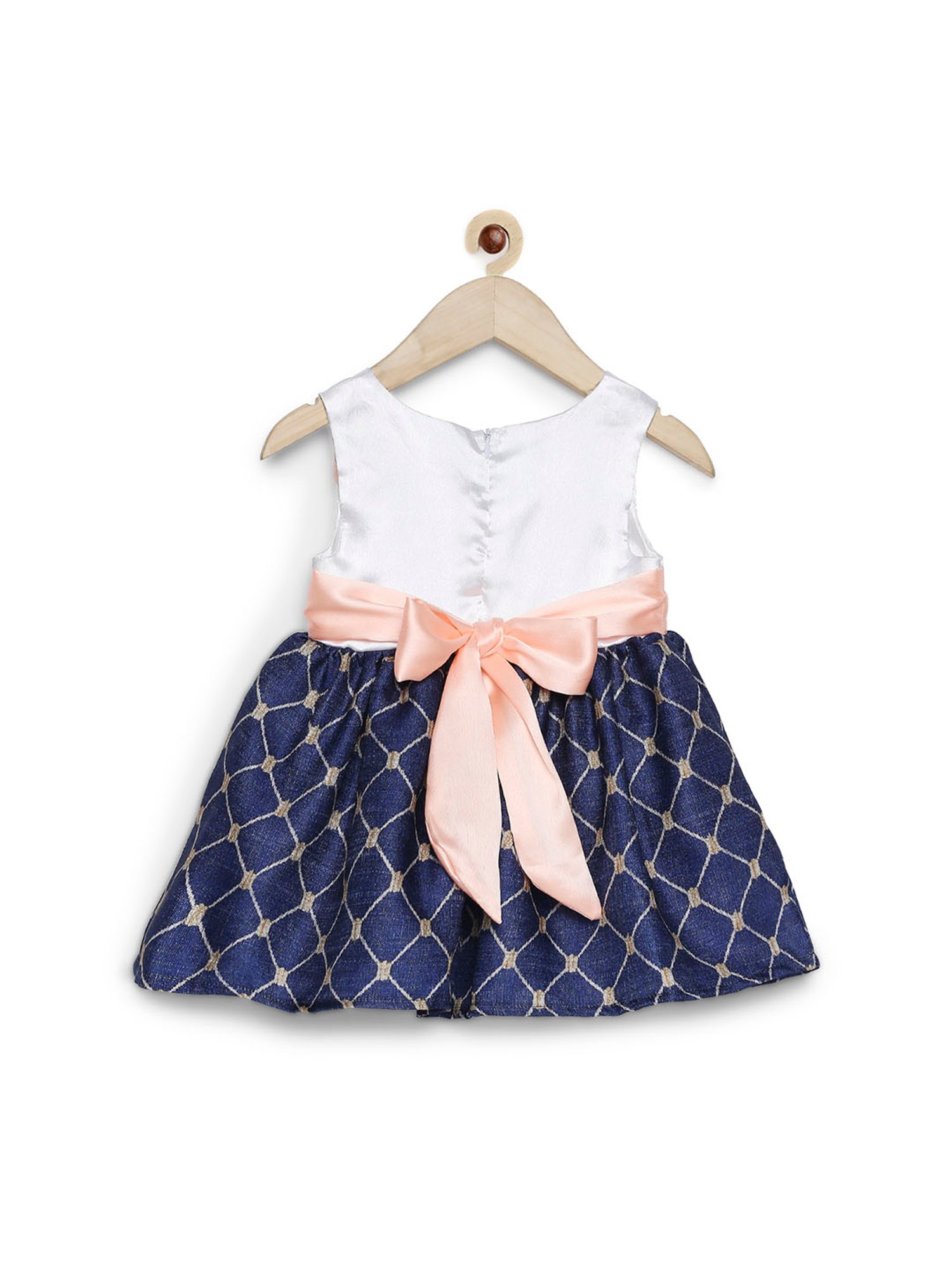 Many Frocks Kids Cream & Blue Printed Dress
