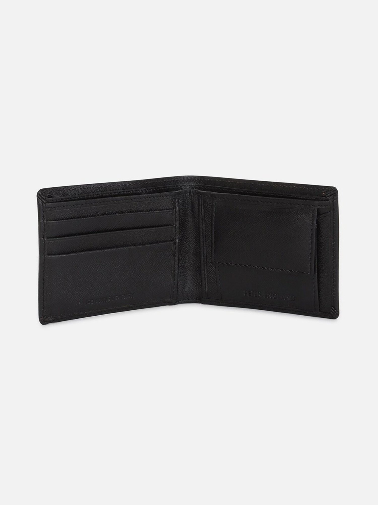 Peter England Black Leather Textured Reversible Belt with Wallet Set