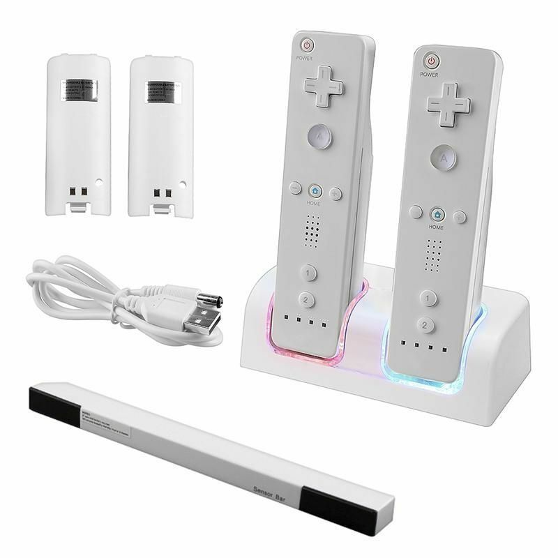 Dual Controller Charger Ston+Battery+Wireless Sensor Bar For  NIN Wii