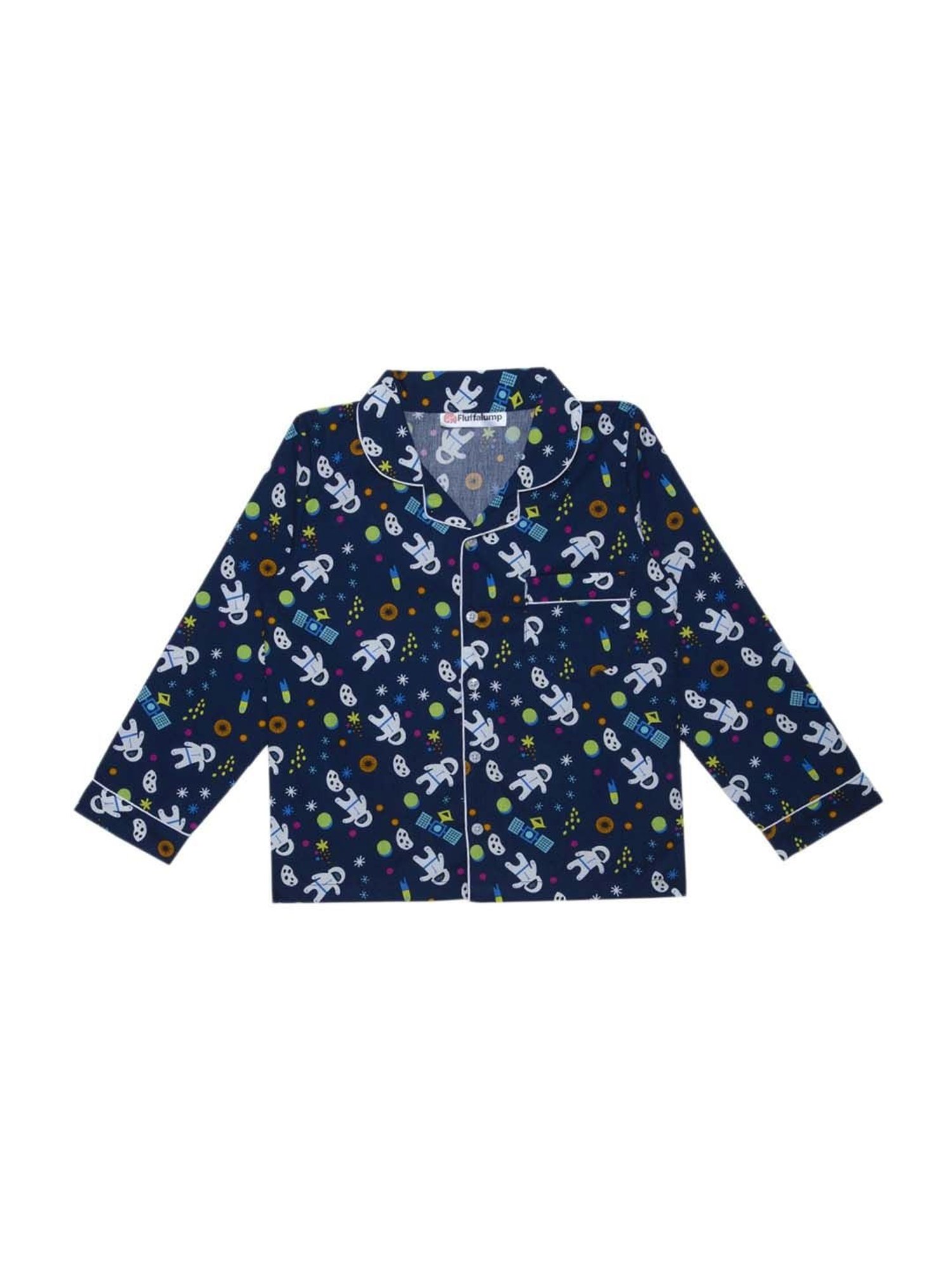 Fluffalump Boys Multicolor Cotton Printed Nightwear Top & Pants Set