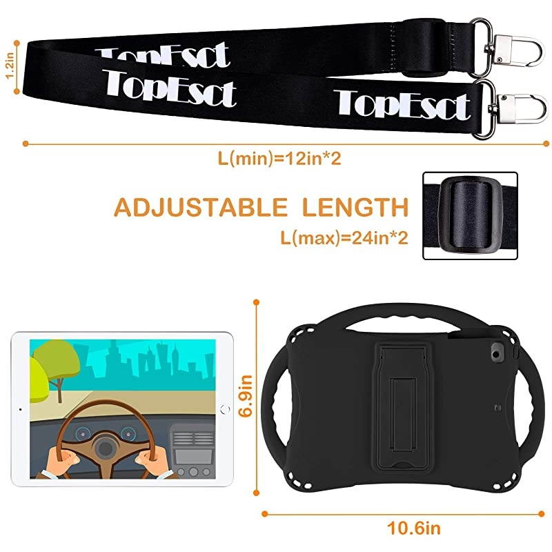 Kids Case for iPad Mini 5 4 3 2 1Silicone Childproof for All Kinds of iPad Mini Builtin Handle Stand Comes with a 24 Feet Adjustable Strap Black
