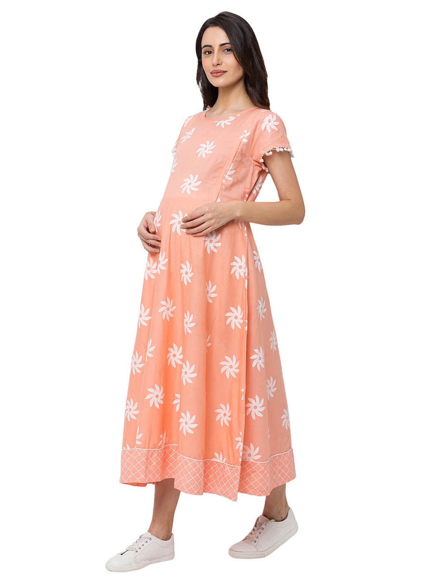 MomToBe Peach Printed Maternity Dress