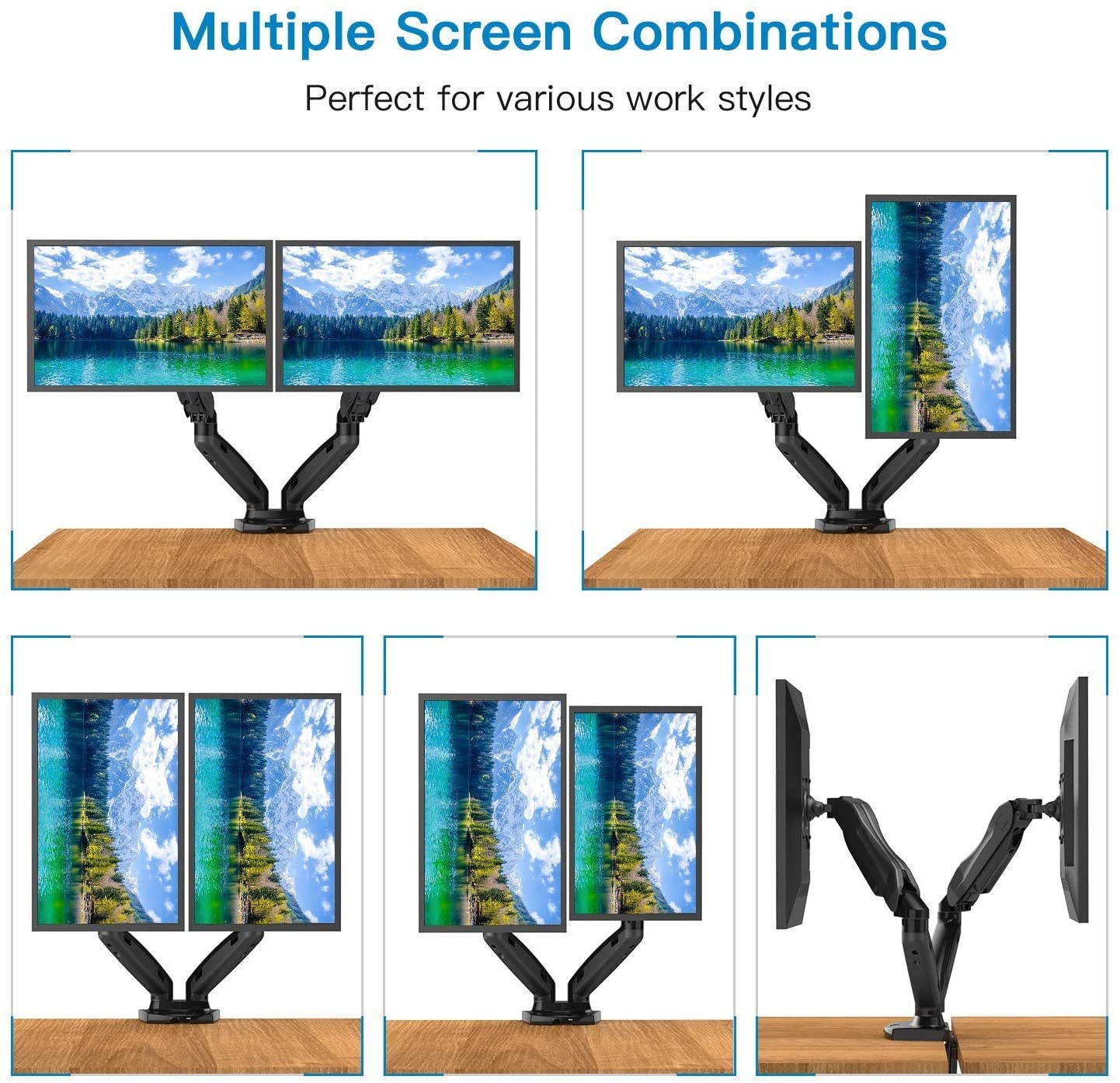 Dual Monitor Stand - Adjustable Gas Spring Monitor Desk Mount Swivel VESA Bracket with C Clamp, Grommet Mounting Base for 17 to 27 Inch Computer Screens - Each Arm Holds 4.4 to 14.3lbs